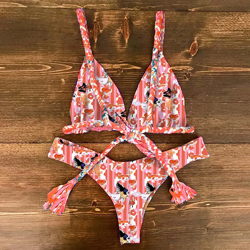 

2021 Bikini Set Women Swimwear Push Up Swimsuit Top Solid Bottom Print Brazilian Biquini Bathing Suit Swim Wear Beach