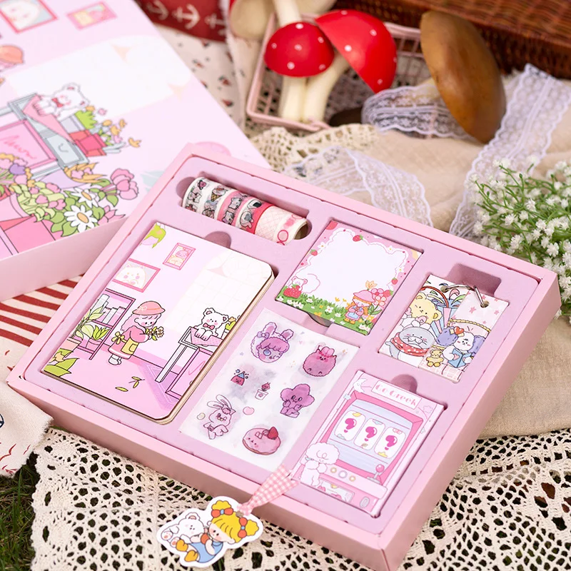 

2022 Kawaii Second Element Creative Stationery Handbook Set Student Notebook Sticker Notepad School Supplies Stationery Set