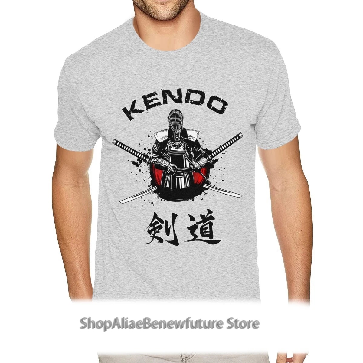 

Wholesale T Shirts Kendo Warrior T Shirts Short Sleeve O-Neck Cotton For Boyfriend Over Size Gray Tee Shirt