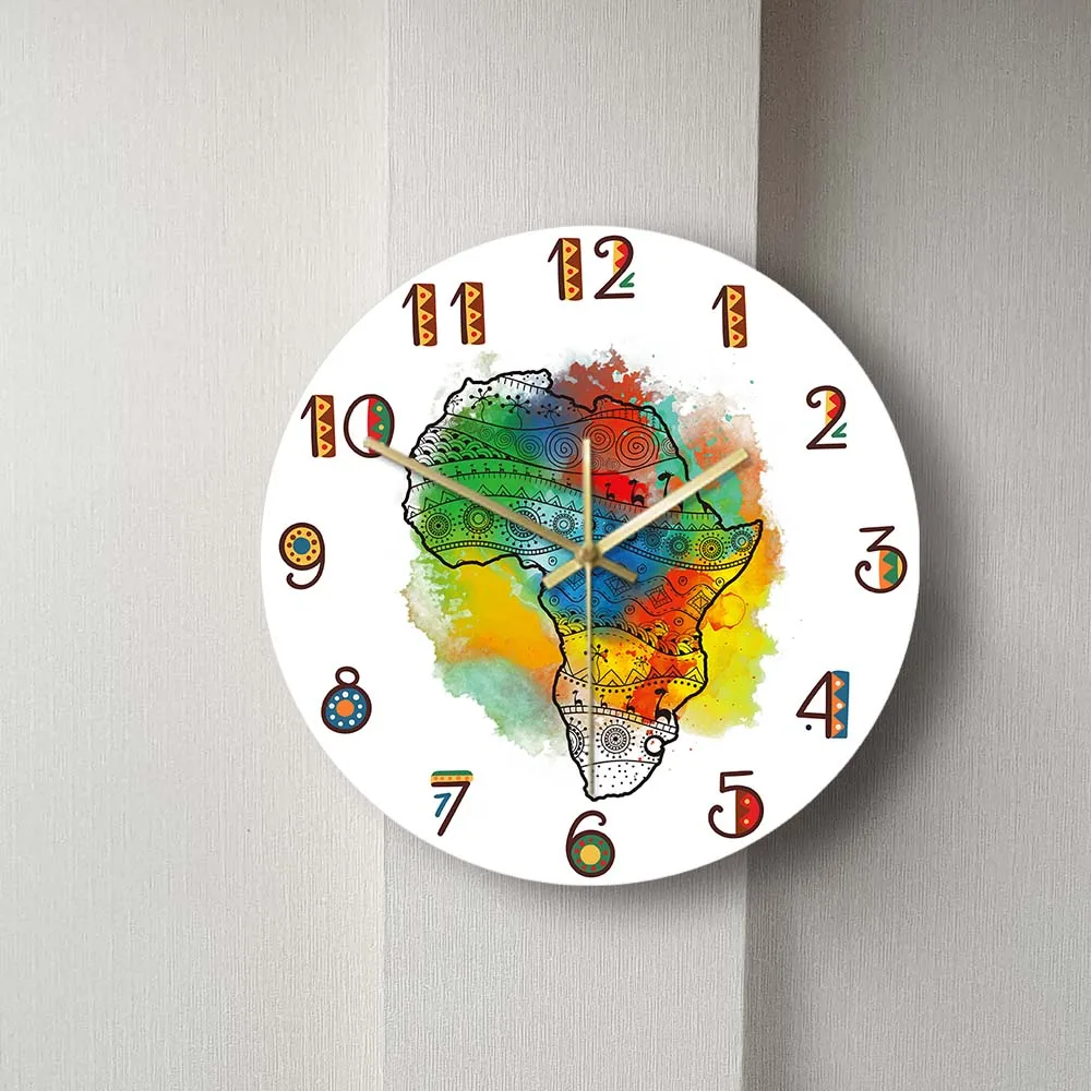 Текстурированная Карта Африки настенные часы современный дизайн бесшумные с