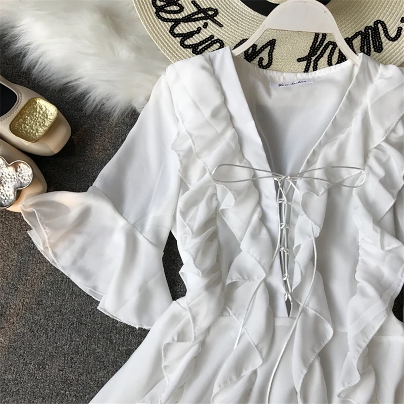 Шифоновое платье-мини с оборками летнее | Женская одежда