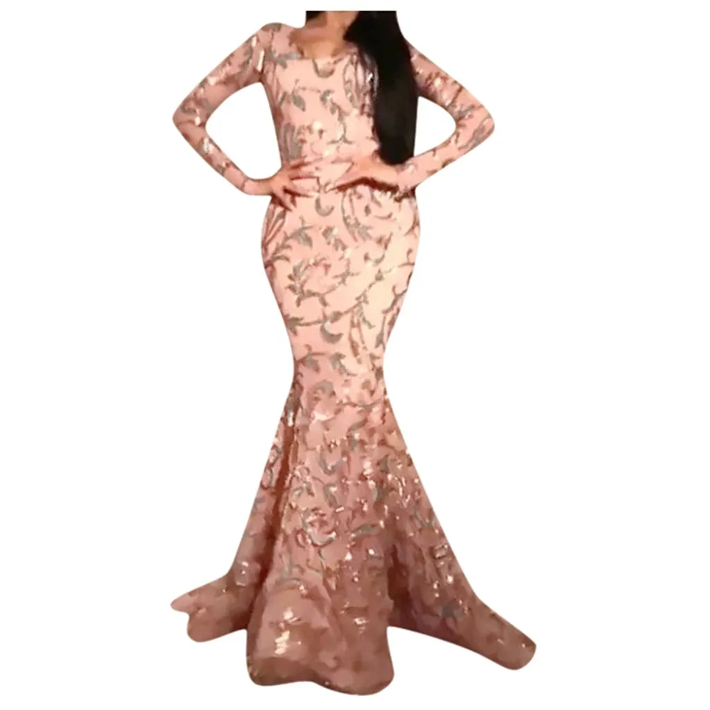 Женское вечернее платье русалка Элегантное Длинное с блестками и длинным