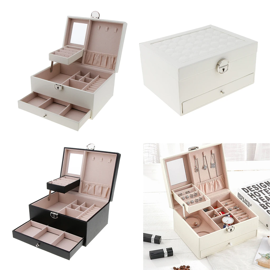 

Leather Case Organizer Display Stand with Multilayer Jewelery Mirror