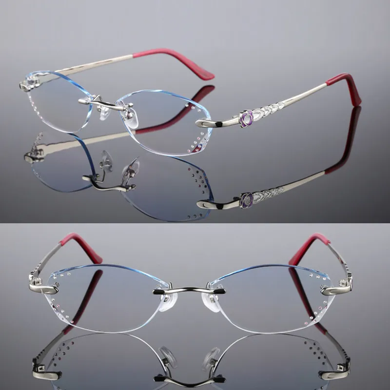 Женские модели очков для чтения с бриллиантами очки без оправы изготовленные на