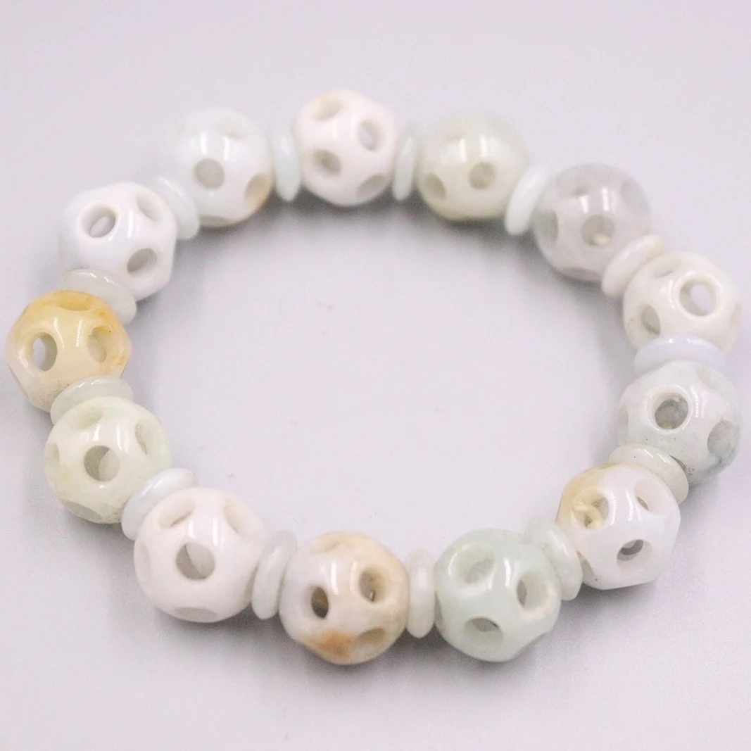 

Natural Jasper Bracelet Width 13mm Hollow Pattern Beads Link Chain Diameter 55-60mm For Woman Man