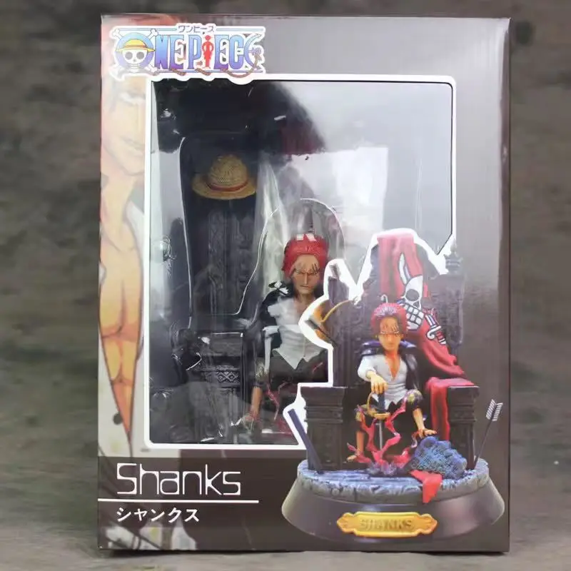 

24cm One Piece Gk Statue Red Hair Shanks On Iron Throne Action Figure Decoration Collectible Model Toys