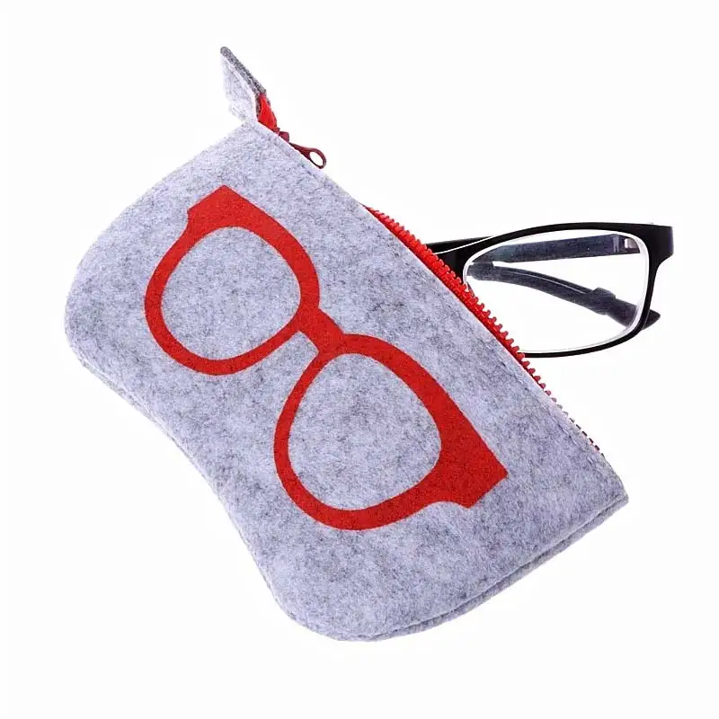 

Hot Sale Unisex Portable Zipper Eye Glasses Box Waterproof Dustproof eyeglasses pouch Felt Eyewear Accessories