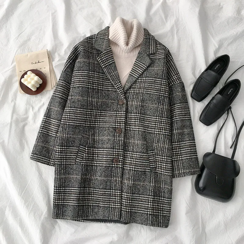 Gaganight винтажное клетчатое шерстяное пальто для офиса девушек Осень зима длинное