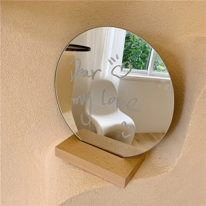 

Makeup Mirror Round Glass Make Up Mirror Wooden Base Not Glass Not Easy to Break Beauty Tools