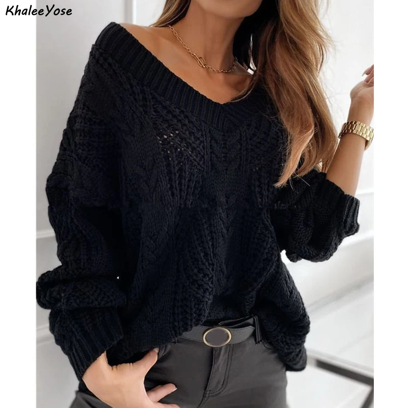 

KHALEE YOSE Super Chic Knitted Women Sweater Oversized Crochet Hollow Out Sexy Sweater Pullover Autumn Long Sleeve Ladies Jumper
