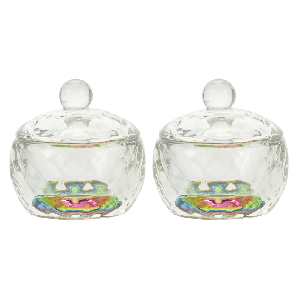 

2pcs Nail Art Crystal Glass Cups Liquid Powder Glass Dappen Dish with Lids
