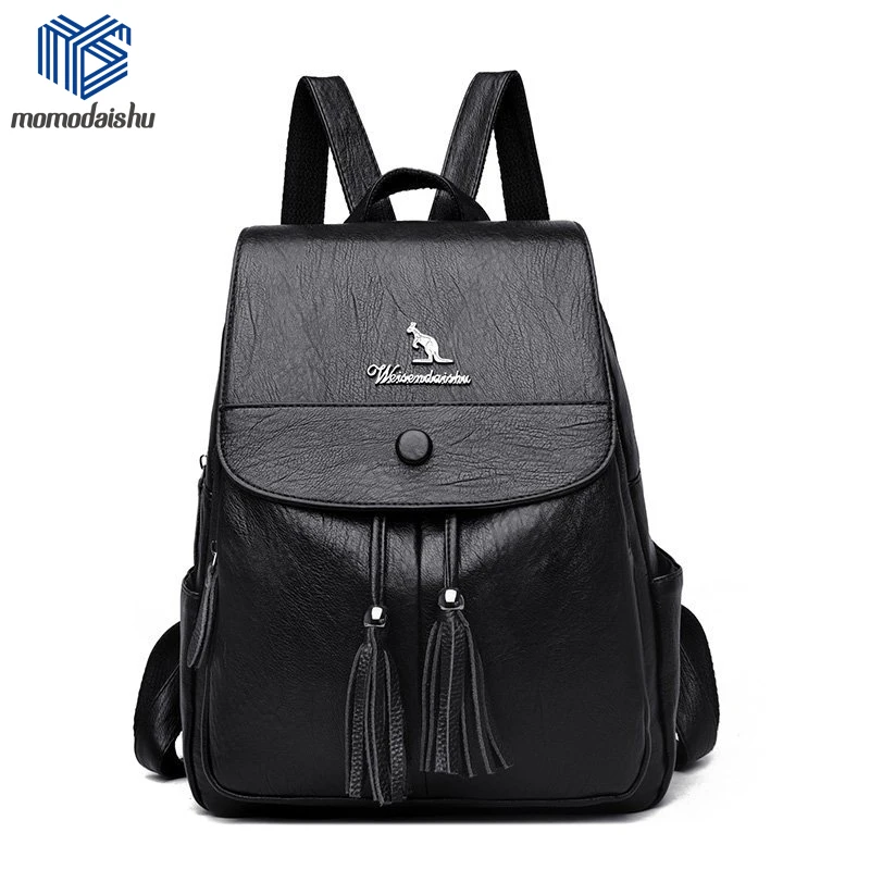 

Women Backpack 2021 Leather High Capacity Backpacks Designer Tassel Shoulder Bags For Womens Back Pack School Bags For Teenage