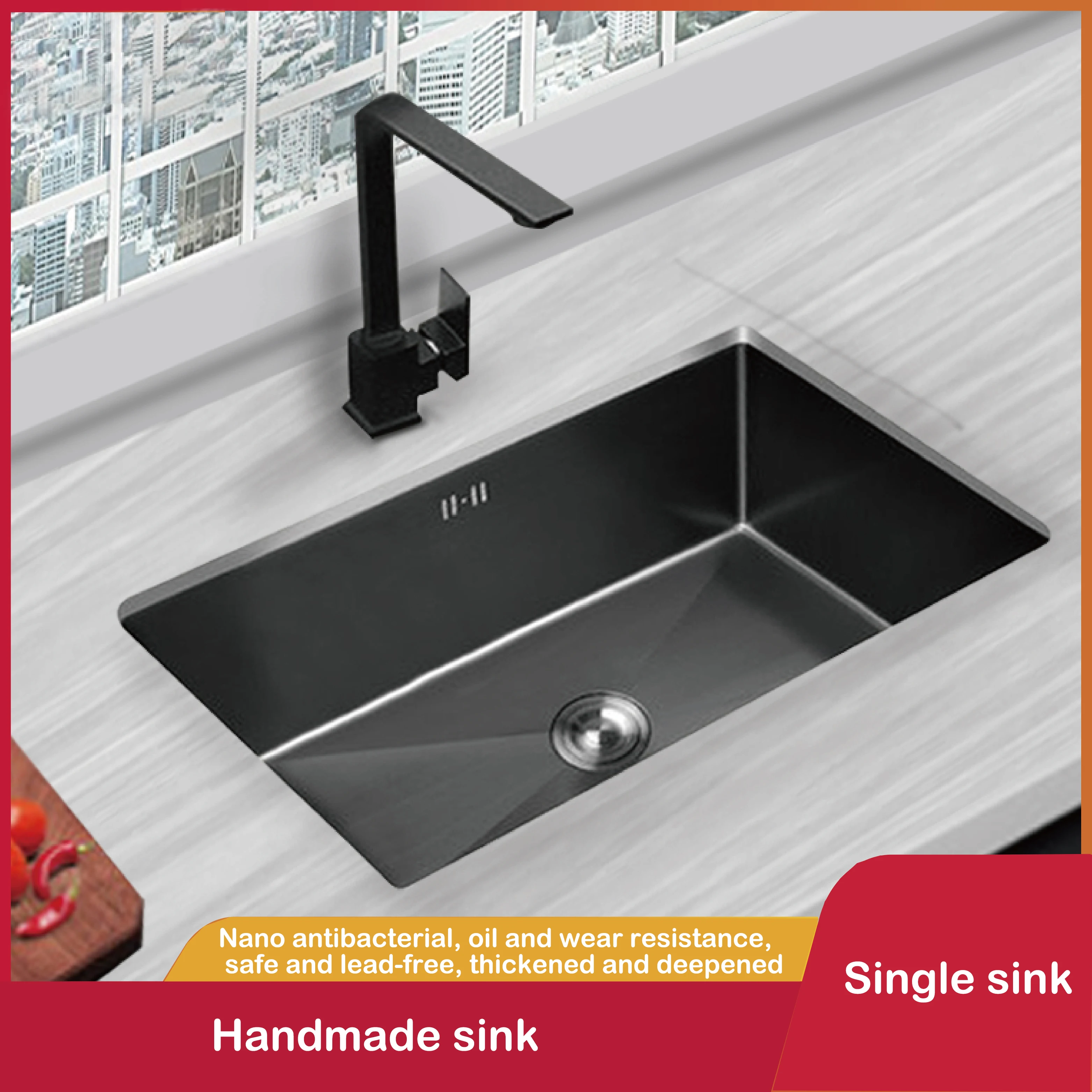 

kitchen sink handmade vegetable sink stainless steel black single sink thickened under counter basin sink set AE02SJ-0017