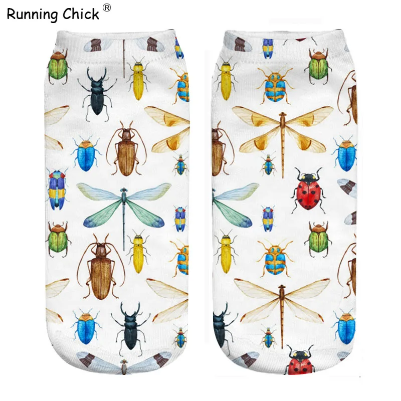 Носки до щиколотки бегущая цыпленка Стрекоза насекомые с 3d принтом Новинка 2019