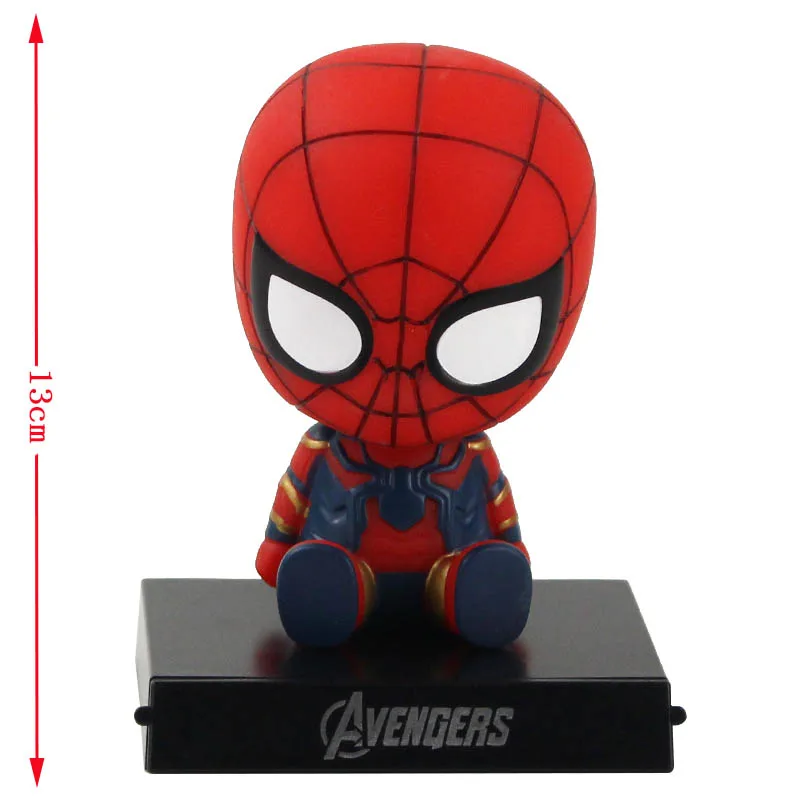 12cm opp bag Качающиеся головы Аниме Фигурка Мстители Капитан Америка человек паук Халк Телефон держатель в автомобиль ПВХ игрушки, куклы с коробкой - Цвет: 12cm opp bag
