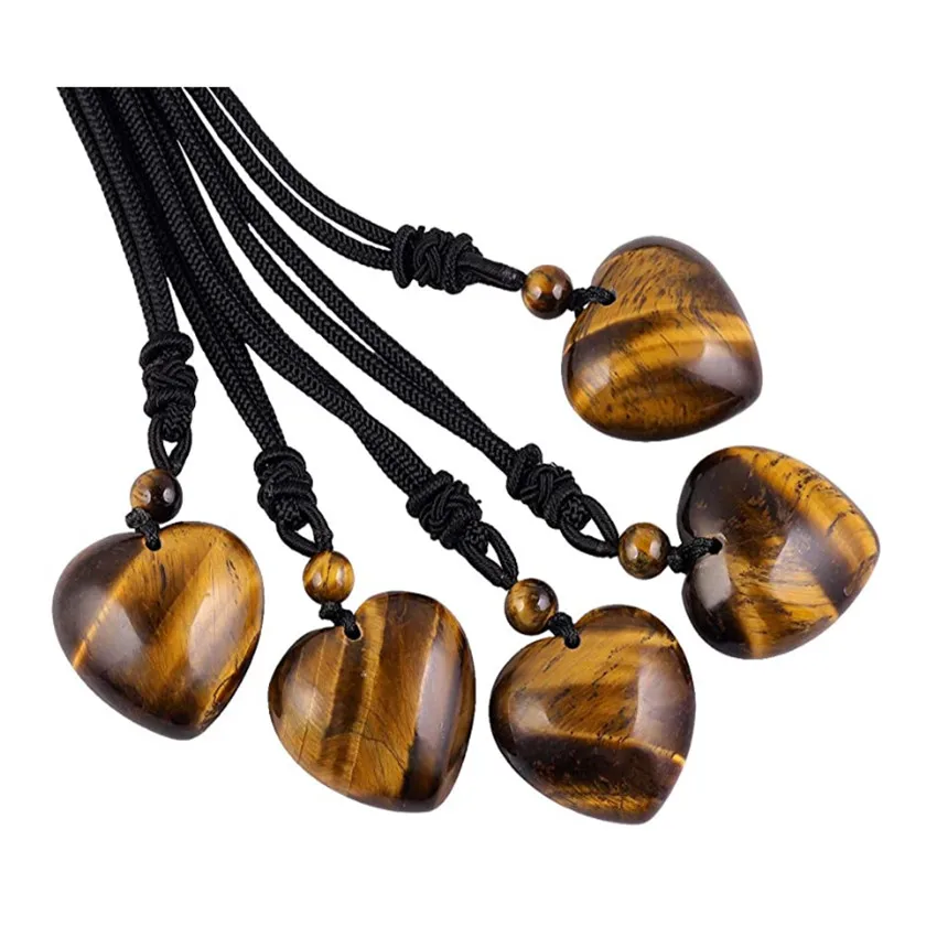 FYJS уникальное сердце любовь натуральный камень тигровый глаз подвеска цепочка