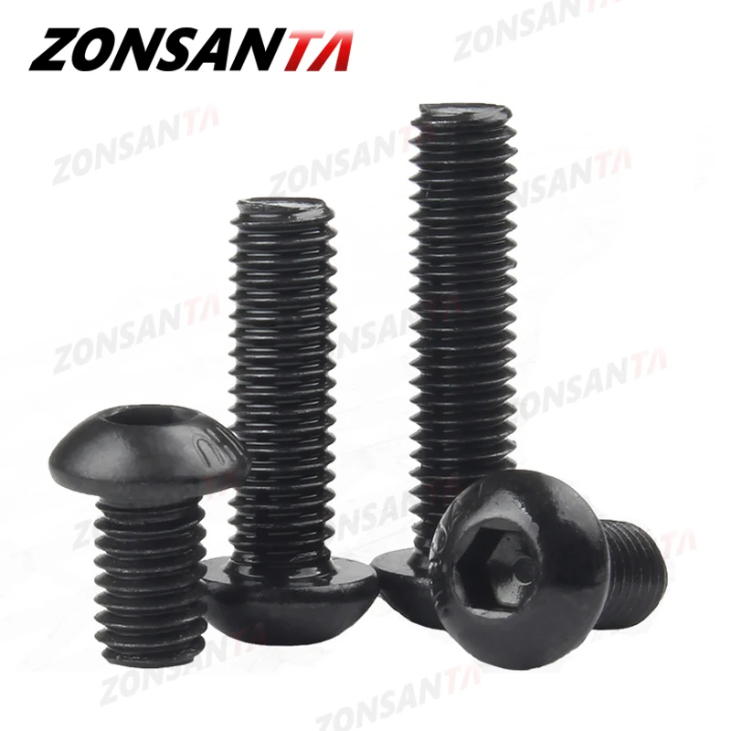 Фото Винты ZONSANTA M2 M2.5 M3 M4 M5 M6 Grade 10,9, круглые винты из углеродистой стали, черные винты с шестигранной головкой, механический винт с шестигранной го... №4