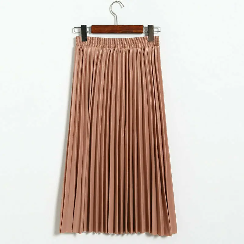 

Women Autumn Korean Style Midi Pleated Skirt Ladies Streetwear Elegant Plain Jersey Pencil Skirts 2019 New