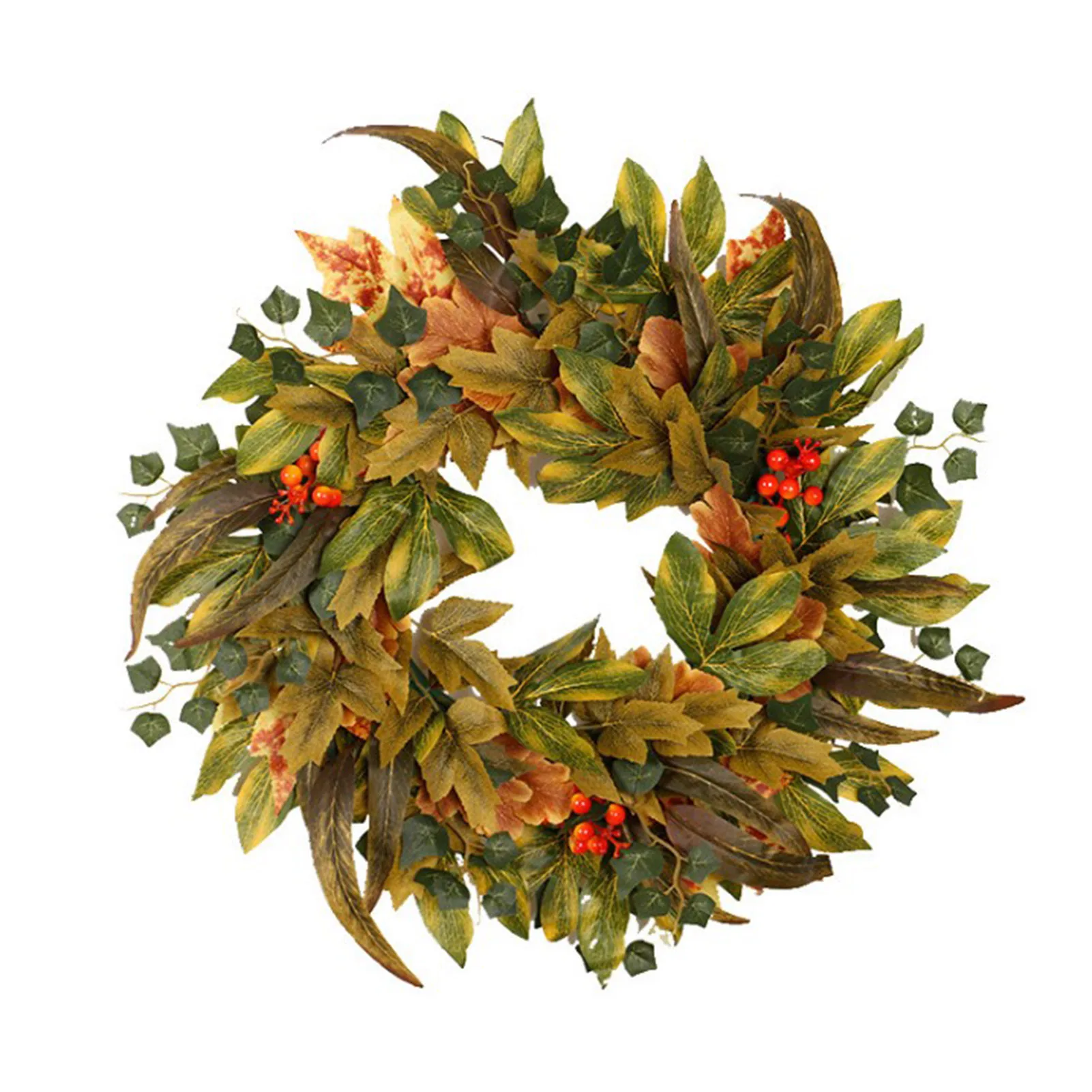 

19.69in Simulation Maple Root Pumpkin Wreath Decoration Pine Cone Rattan Circle For Halloween Thanksgiving Front Door Decoration