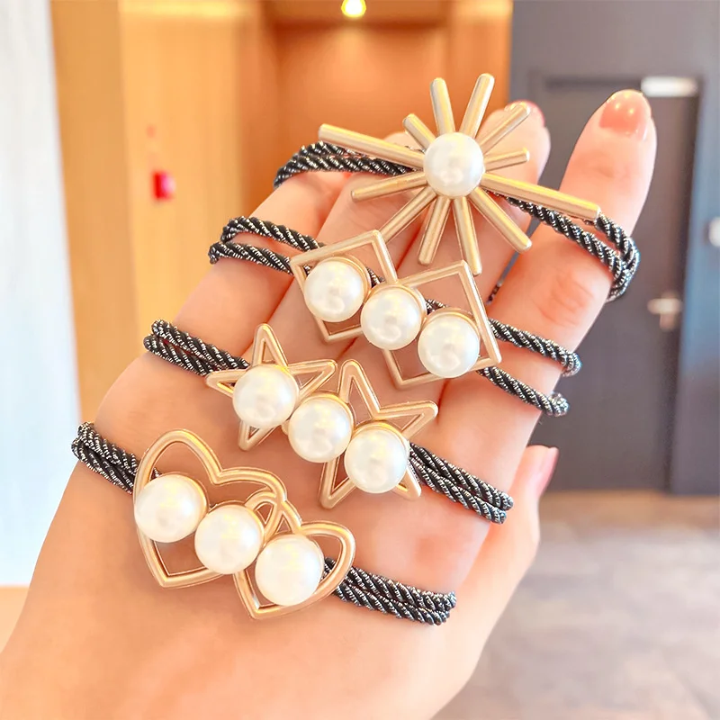 

Korean Elastic Hair Bands For Women 2021 Love Head Rope Geometric Pearl Hair Ring Headwear Hair Circle Elegant Hair Accessories