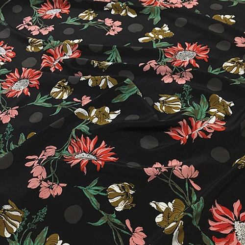 Ткань из натурального шелка в цветочек и горошек Ширина 136 см SCDC935|Ткань| |