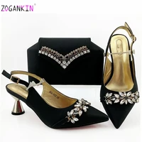 black high quality italian matching lady shoe and bag material with pu nigerian shoes and bags set for party women shoe and bag