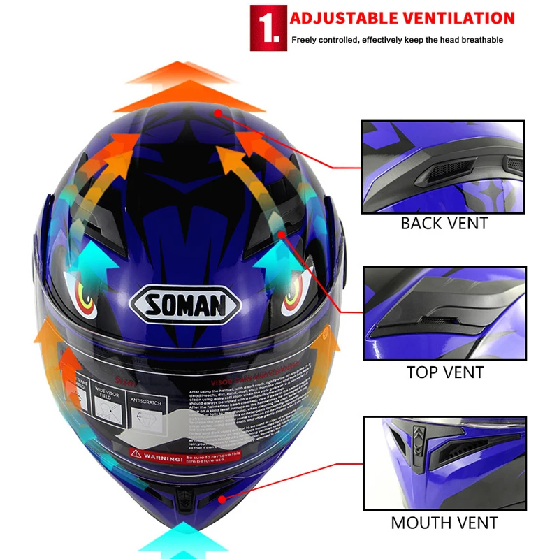 SOMAN Bluetooth шлем откидной козырек с двумя линзами Casco Moto крутой мотоциклетный полным