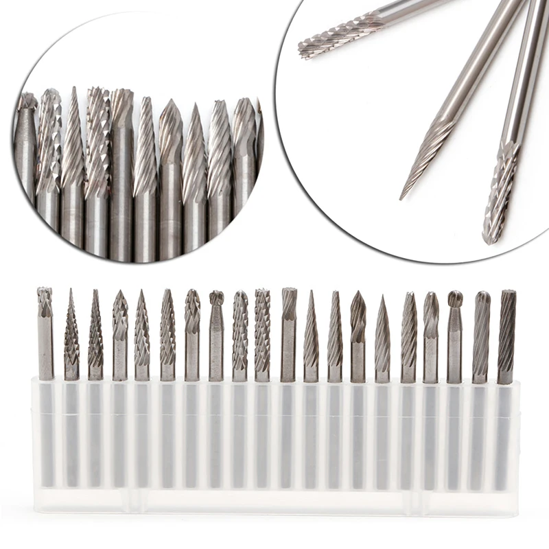 

New 20Pcs 1/8" 3mm Tungsten Carbide Cutter Rotary Burr Set CNC Engraving Bit Set