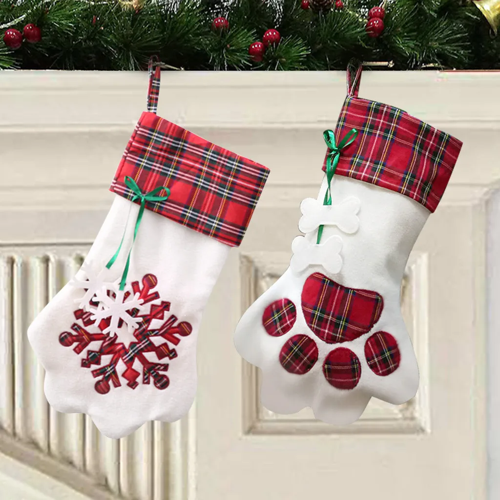 Xmas Tree Ornament Socks Decoration Party Holiday Merry Christmas Dog Paw Pattern Decor Gift Pendant New Year Gif 2pcs L*5 | Дом и сад