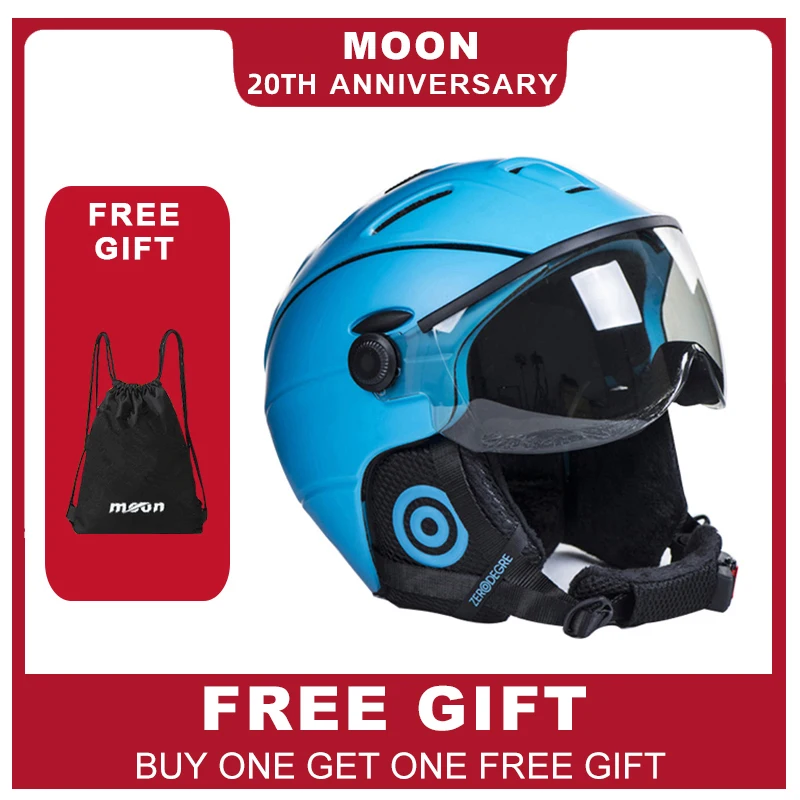 MOON Men Women Ski Helmet IN-MOLD Winter Sports Skiing Helmets Ski Snowboard With Goggles Mask шлем горнолыжный