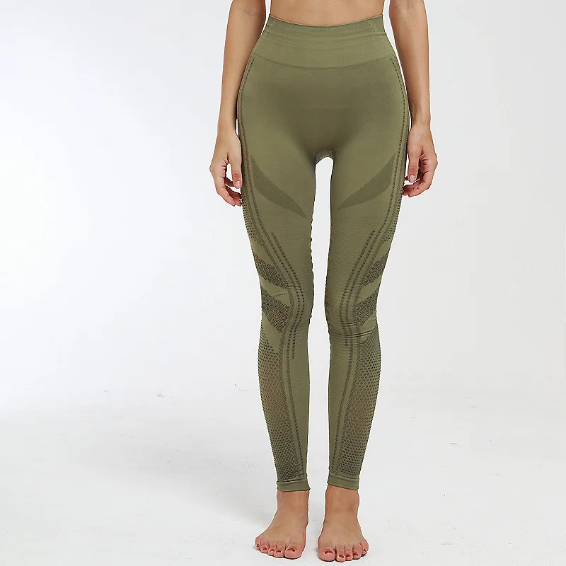 Seamless Yoga Pants Women High Waist Hollow Out Breathable Fitness Sport Leggings Push Up Elasticity Dot Sweatpant | Спорт и
