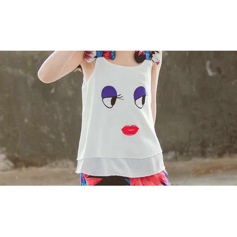 2021 Summer Girls Clothes Set Fashion Children Chiffon Sling Vest+Pants Kids Outfits Teen Girl Clothing Sets 4 6 8 10 12 Years