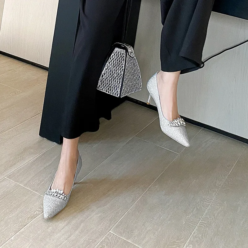 FEDONAS Новая женская обувь Свадебные стразы Туфли-лодочки с заостренным носком на