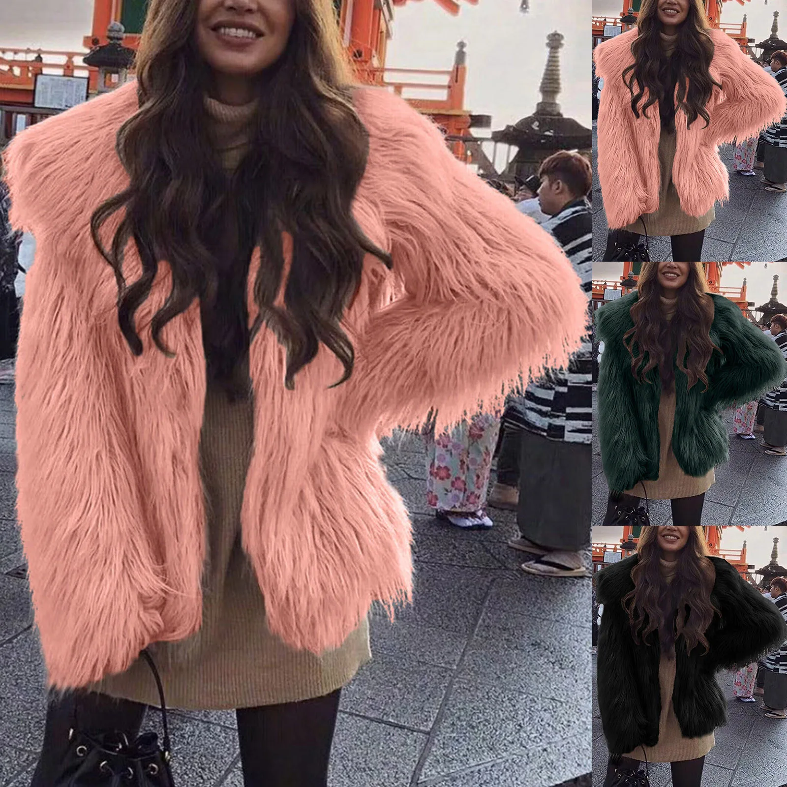 

Elegant Fuzzy Furry Fur Coat Cardigan Women Fluffy Warm Long Sleeve Female Outerwear Autumn Winter Coat Jacket Hairy Overcoat