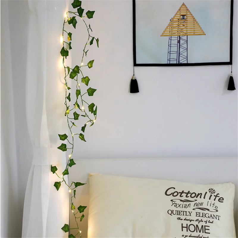 

Accessories Decoration for Home 2M 20 LED Rattan Leaf Copper Wire Lights String Halloween Christmas Decor Wedding Decoration