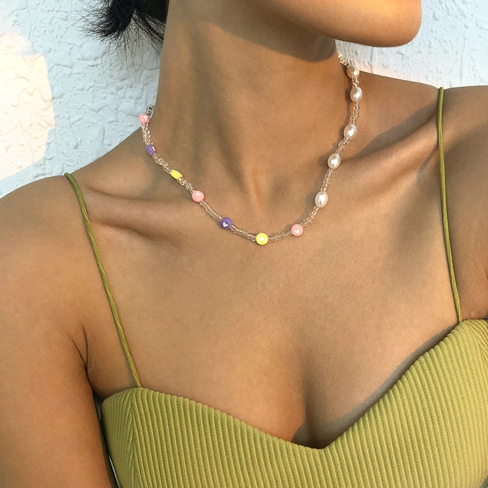 

2021 Bohemia Style Necklace Fashion Temperament Geometric Heart Shape Pendant Imitation Pearl Necklace Sell Like Hot Cakes