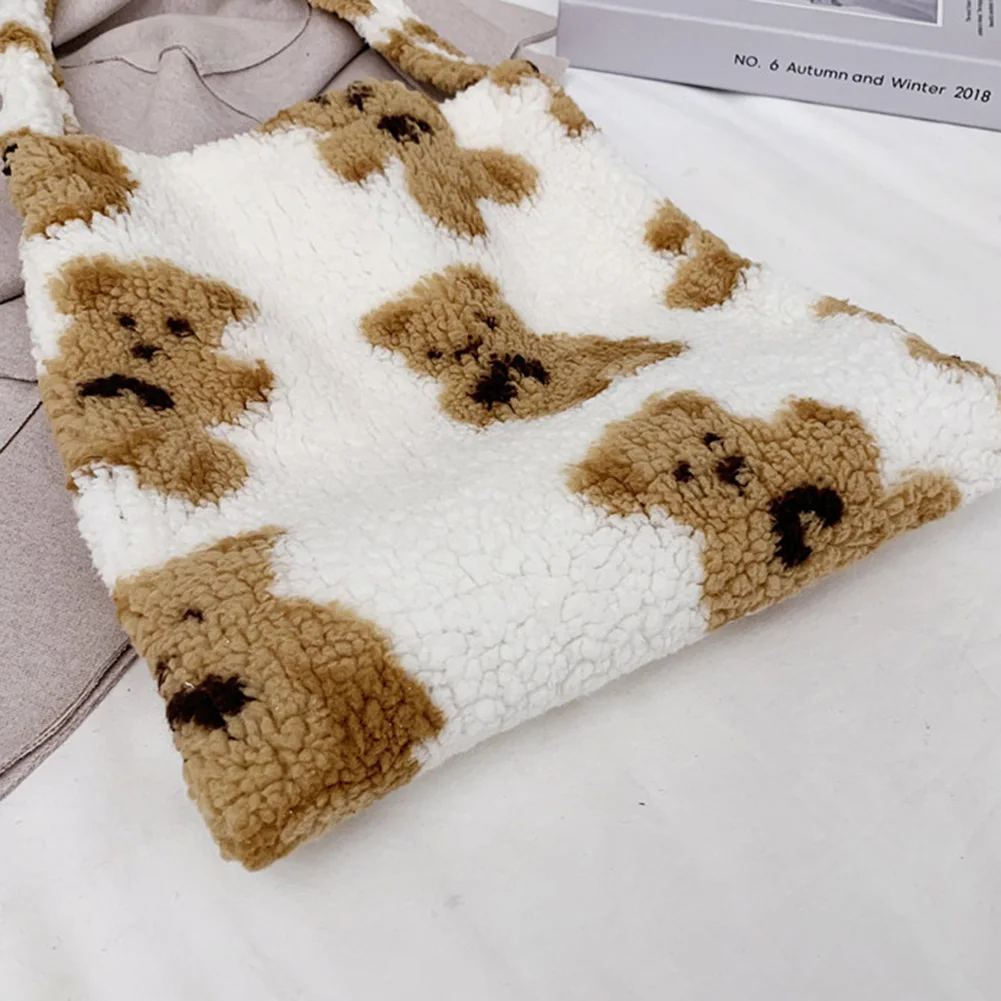 

Autumn Plush Female Handbags Bear Print Large Capacity Women Shoulder Bags Satchel Ladies Crossbody Bags femmes sacs bandouli