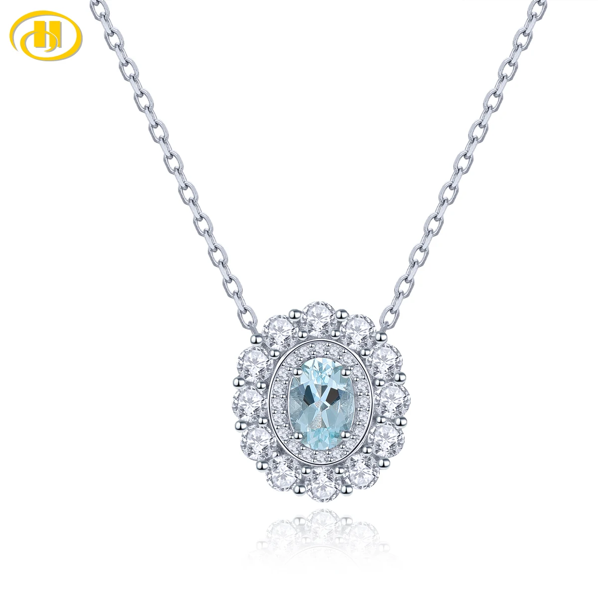 

Natural Aquamarine Oval 7*5mm Solid 925 Sterling Silver Necklace with Silver Chain Classic Design