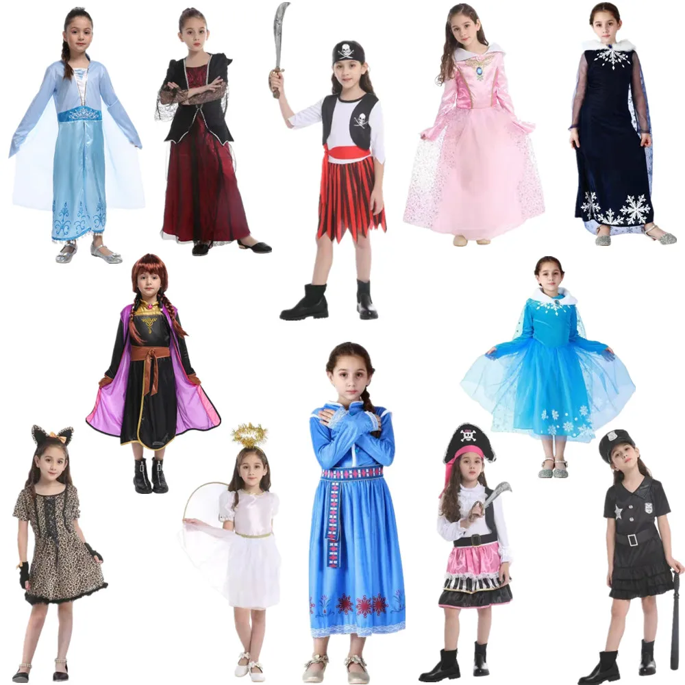 

Платье принцессы Анна, Эльза, Хэллоуин, пиратский косплей-комбинезон, реквизит, платье, свадьба, вечерние Детские костюмы для девочек