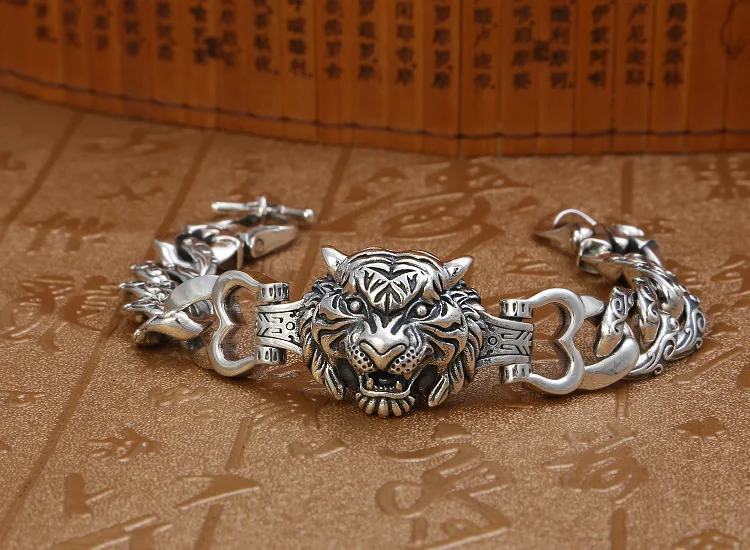 Тяжелая реальная кожа Серебряный Мужской мощный Тигр тайский панк рок ретро