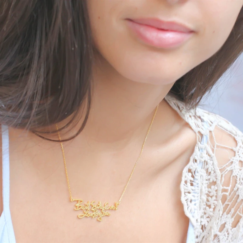 Двухслойные ожерелья с именем рукописного ввода для женщин ювелирные изделия