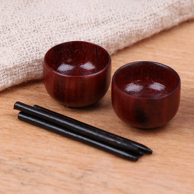 

2022 2pcs/set 1/12 Scale Miniature Dollhouse Chinese Dish Bowl Chopsticks Tableware Set Pretend Play Kitchen Toys