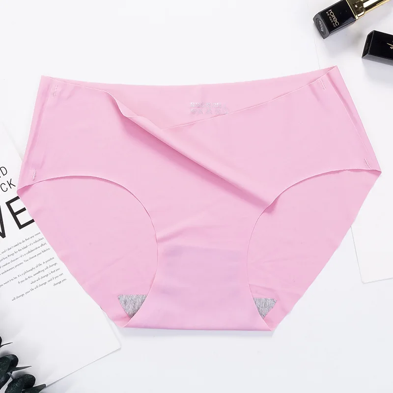 

Women's Underwear Sexy One Piece Ice Silk Traceless Briefs Pure Color Low Waist Breathable Pantie Fashion Large Female Lingerie