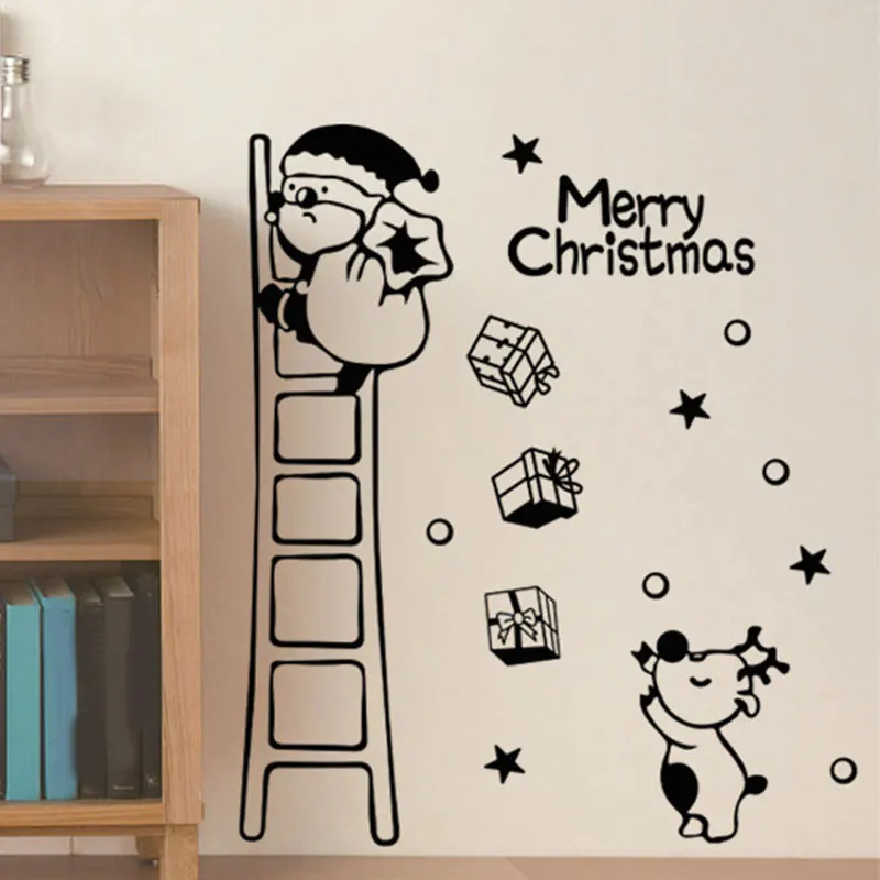 Рождественская Наклейка на стену Санта-Клауса Красная белая черная витрина окно