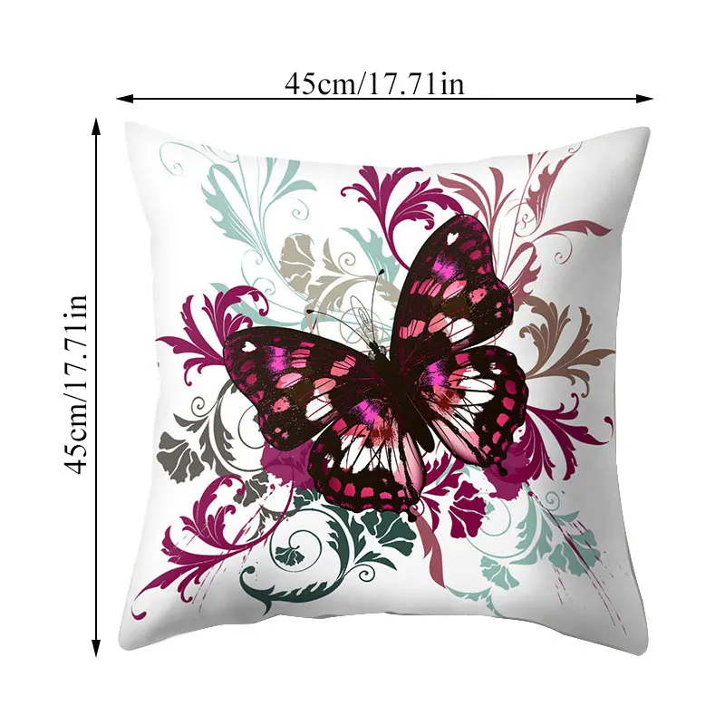 

New Butterflies Cushion Cover Decorative Pillow Case for Sofa Bed Office Seat Soft Peach Skin Living Room Decoration 45x45cm