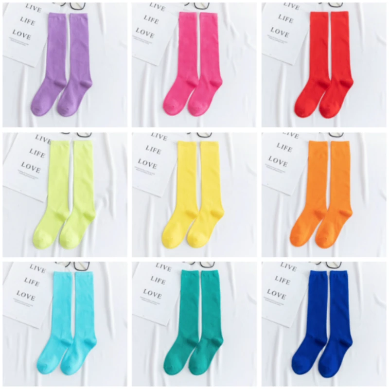 

Big Girls Length of Calf Socks Cute Toddler Tights Pure Colorful for Baby Girls Japanese Kawaii Candy Color Socks Fully Cotton
