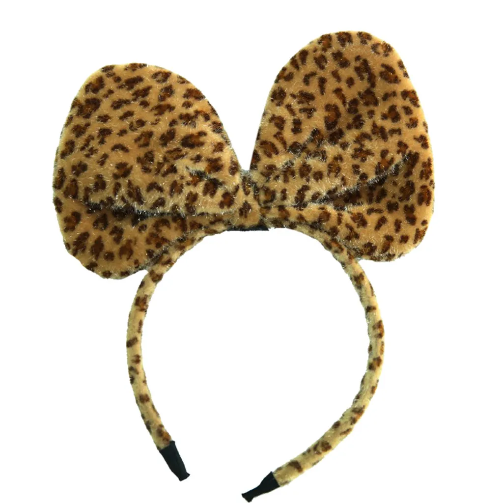 Повязка на голову женская с леопардовым бантом модный смешной ободок для косплея
