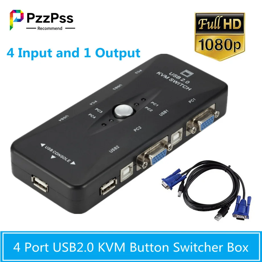 KVM-переключатель PzzPss 4 порта USB 2 0 VGA сплиттер принтер мышь флешка переключатель