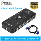 KVM-переключатель PzzPss, 4 порта, USB 2,0, VGA, сплиттер, принтер, мышь, флешка, переключатель, 1920*1440, VGA, адаптер-переключатель