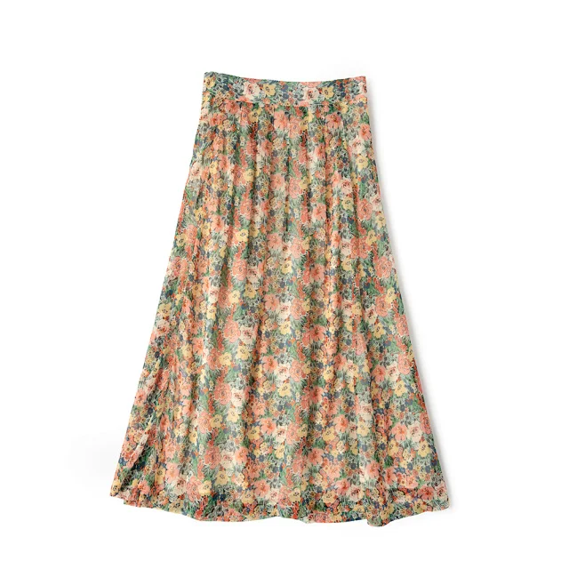 

2021 Spring Summer Women Midi Skirt Floral Print Split Long Dress A-Line Pleated Dress Ladies Long Skirts Mid Calf Female Outfit